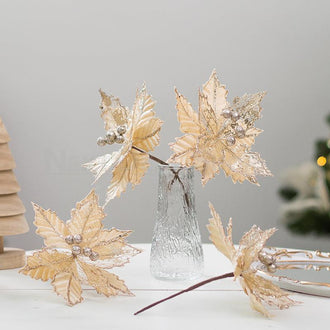 4 Pcs - Christmas Glitter Poinsettia Flower