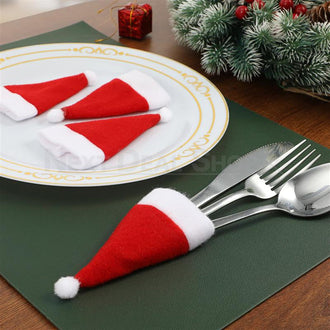 4 Pcs Christmas Santa Hat Cutlery Holders