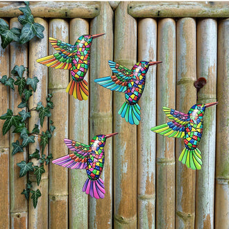 4 Pcs - Colorful Metal Hummingbird Wall Decor