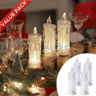 4 Pcs - Elegant LED Warm White Crystal Centerpiece Candle