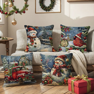4 Pcs Festive Christmas Pillow Cover Set
