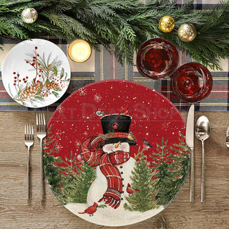 4 Pcs - Festive Snowman Round Placemat