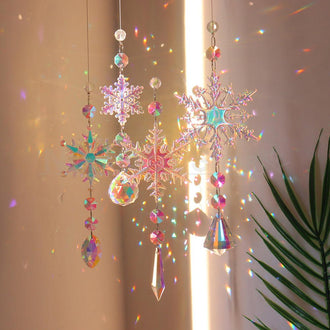 4 Pcs - Iridescent Snowflake Crystal Suncatcher