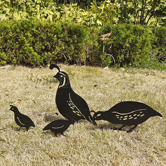4 Pcs - Metal Quail Family Garden Yard Stake