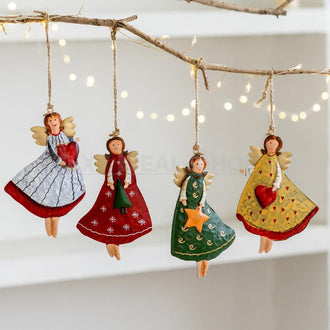 4 Pcs - Rustic Metal Christmas Angel Hanging Ornament
