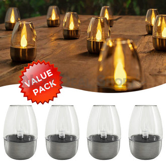 4 Pcs - Solar Powered Stainless Steel LED Candle Light