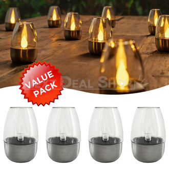 4 Pcs - Solar Powered Stainless Steel LED Candle Light