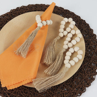 4 Pcs -  Wood Bead Napkin Ring with Tassels