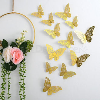 48 Pcs - Gold Butterfly Wall Decor
