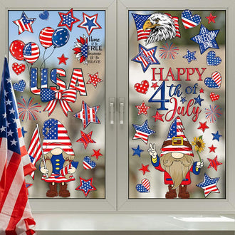 4th of July Patriotic Gnome Window Clings