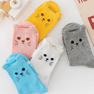 5 Pairs Adorable Cat Pattern Socks