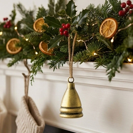 Rustic Christmas Metal Bell Hanging Decor - Gold, Xmas Tree Wreath Garland Mantel Decor