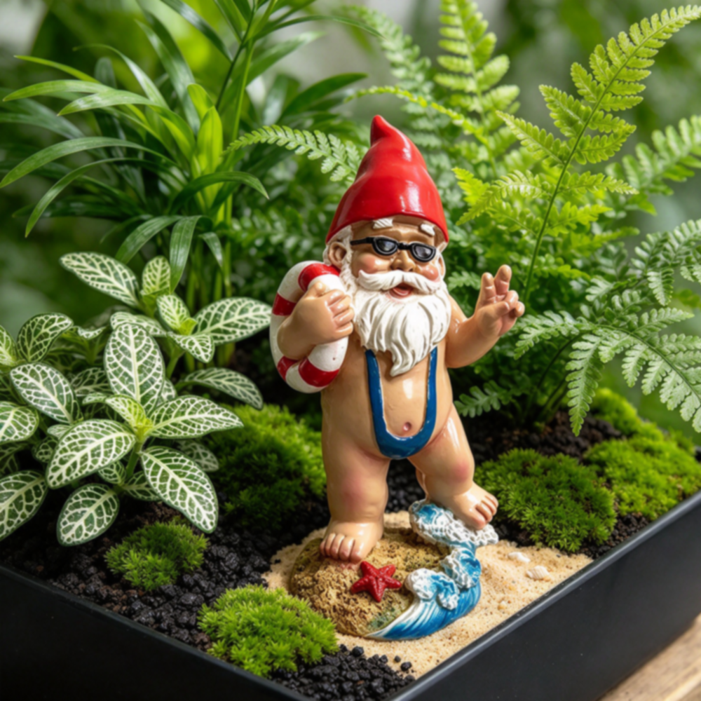 Funny Resin Swimsuit Beach Gnome Garden Figurine with Lifebuoy - 5.3-Inch, Outdoor Lawn Patio Nautical Decor Statue