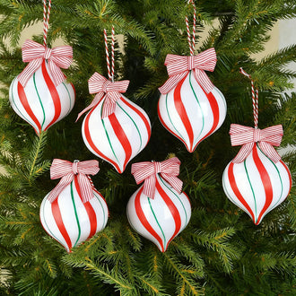 6 Pcs Christmas Peppermint Candy Ornament Ball Set