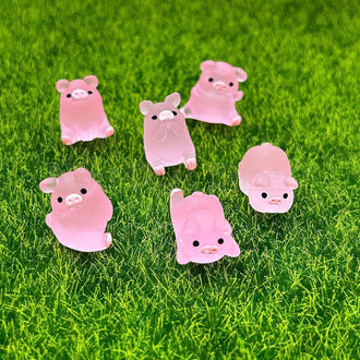 6 Pcs - Glow In the Dark Miniature Piggy Decor