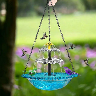 Solar Powered Hanging Cascade Bird Bath Fountain - 9.5-Inch, Garden Patio Decor