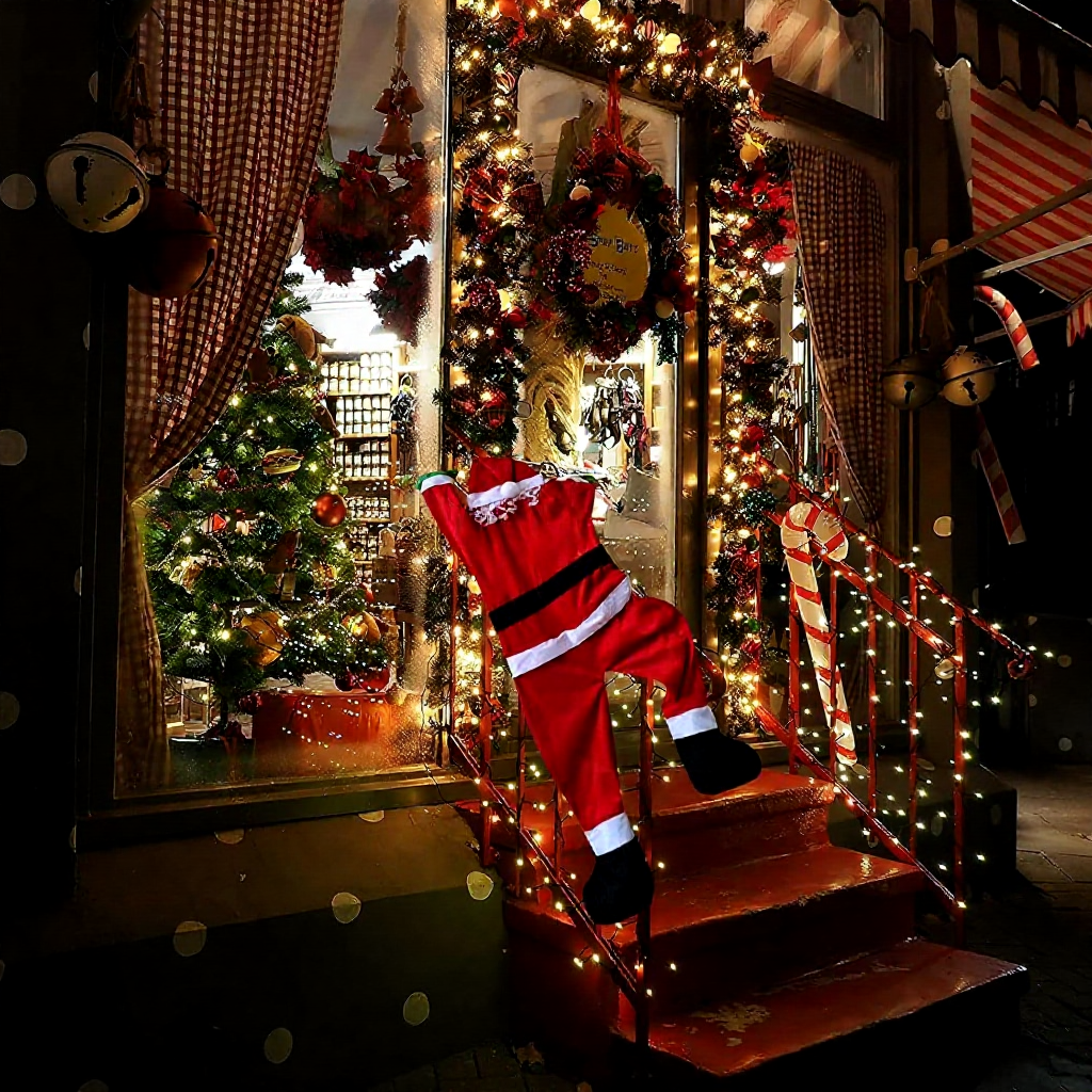 67-Inch Christmas Climbing Santa Claus Decoration - Large Hanging Santa for Roof & Window Holiday Decor