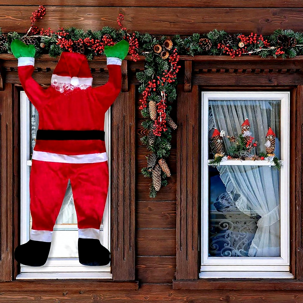 67-Inch Christmas Climbing Santa Claus Decoration - Large Hanging Santa for Roof & Window Holiday Decor