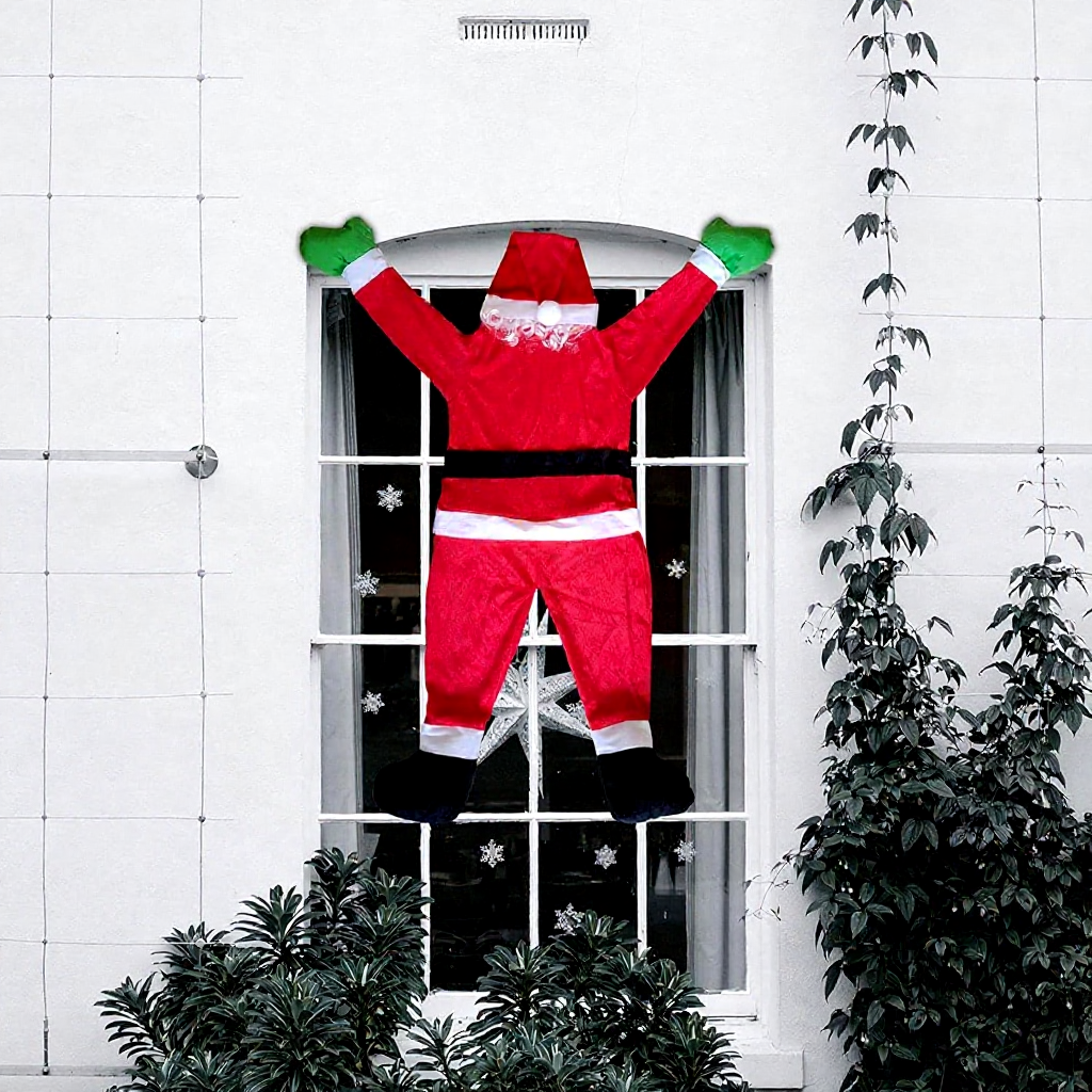 67-Inch Christmas Climbing Santa Claus Decoration - Large Hanging Santa for Roof & Window Holiday Decor