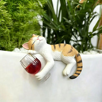 Whimsical Animal Hand-Painted Resin Tipsy Cat Pot Hugger - Garden & Patio Decor