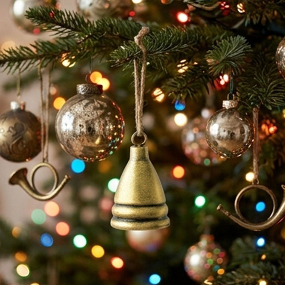 Rustic Christmas Metal Bell Hanging Decor - Gold, Xmas Tree Wreath Garland Mantel Decor