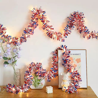 6.56 ft American Flag Tinsel Garland Light