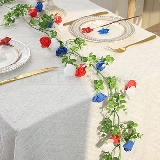 6.56 ft Patriotic Red White Blue Rose Garland