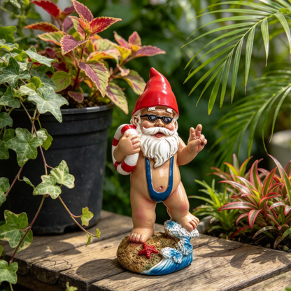 Funny Resin Swimsuit Beach Gnome Garden Figurine with Lifebuoy - 5.3-Inch, Outdoor Lawn Patio Nautical Decor Statue