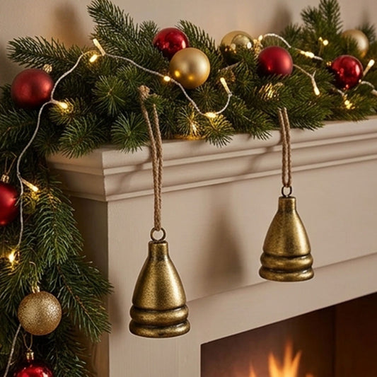 Rustic Christmas Metal Bell Hanging Decor - Gold, Xmas Tree Wreath Garland Mantel Decor