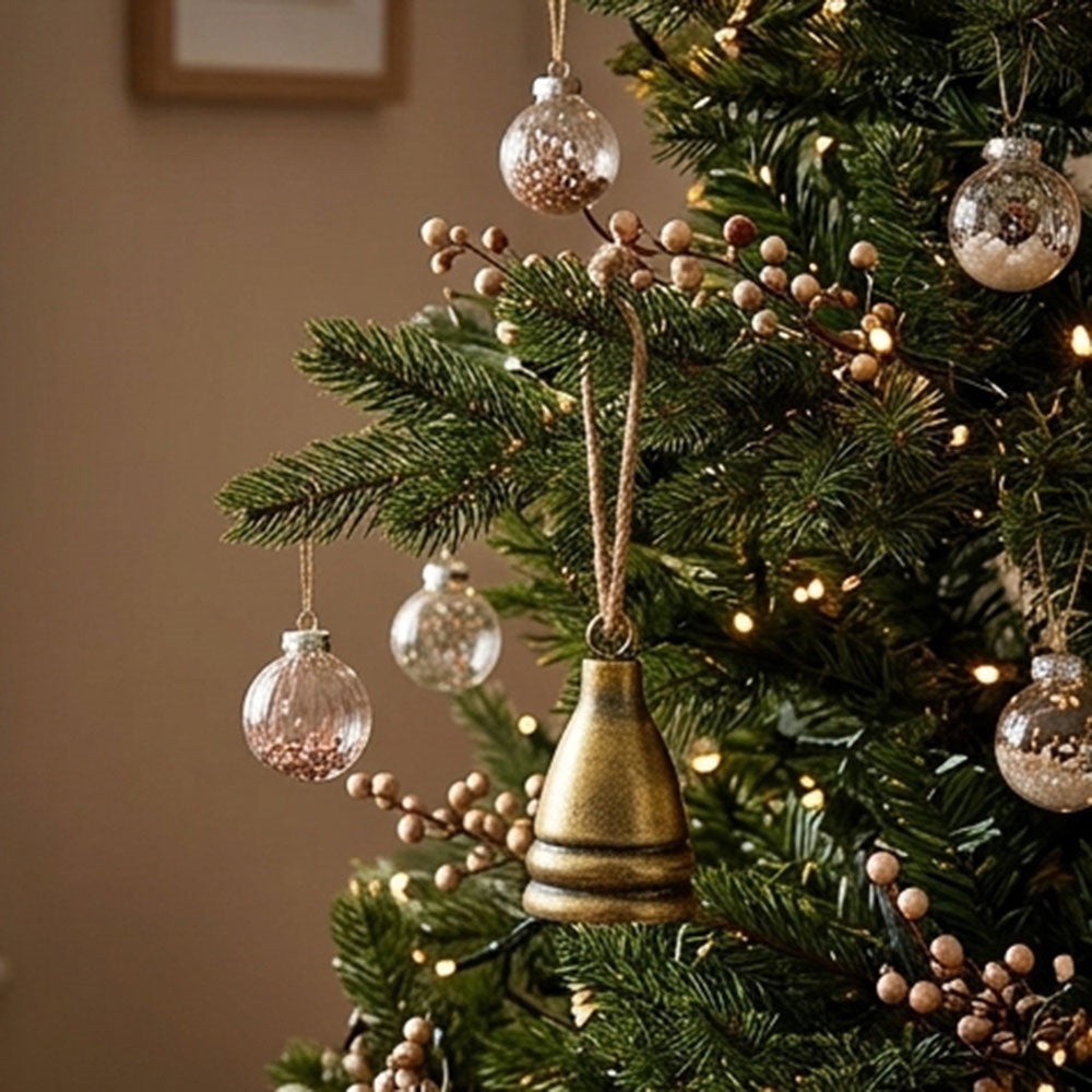 Rustic Christmas Metal Bell Hanging Decor - Gold, Xmas Tree Wreath Garland Mantel Decor