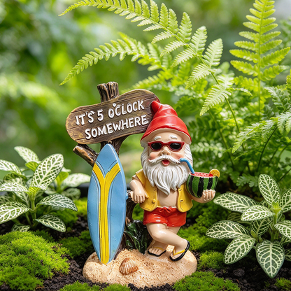 Funny Resin Beach Gnome Garden Figurine with Surfboard - 5.9-Inch, Outdoor Lawn Patio Decor Statue