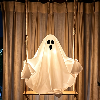 Spooky Glowing Swinging Ghost Hanging Decor - Halloween Decorations for Window Porch Tree Yard Party
