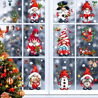 Christmas Gnome Static Window Clings - 9 Sheets, Holiday Window Decal for Home Decor