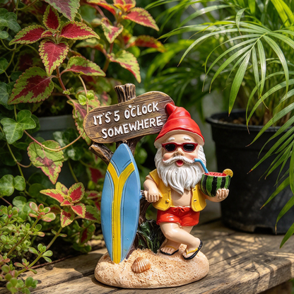 Funny Resin Beach Gnome Garden Figurine with Surfboard - 5.9-Inch, Outdoor Lawn Patio Decor Statue