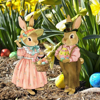 Adorable Bunny Garden Yard Stakes ‑ Set of 2, 10-Inch, Flower Bed & Lawn Outdoor Decor