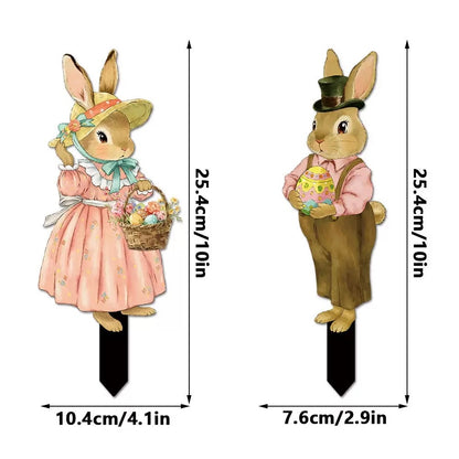 Adorable Bunny Garden Yard Stakes  -  Set of 2, 10-Inch, Flower Bed & Lawn Outdoor Decor
