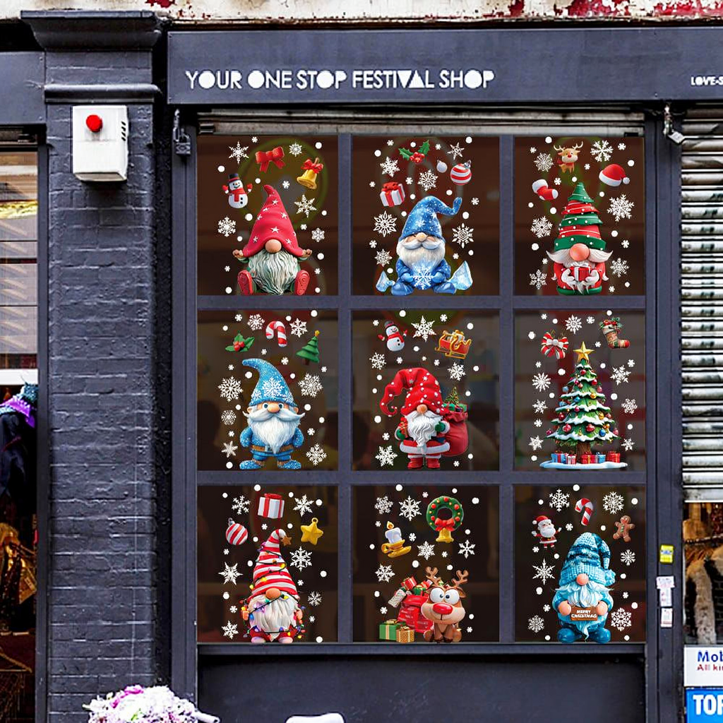 Adorable Christmas Gnome Window Clings Set - Home Window Xmas Holiday Decor