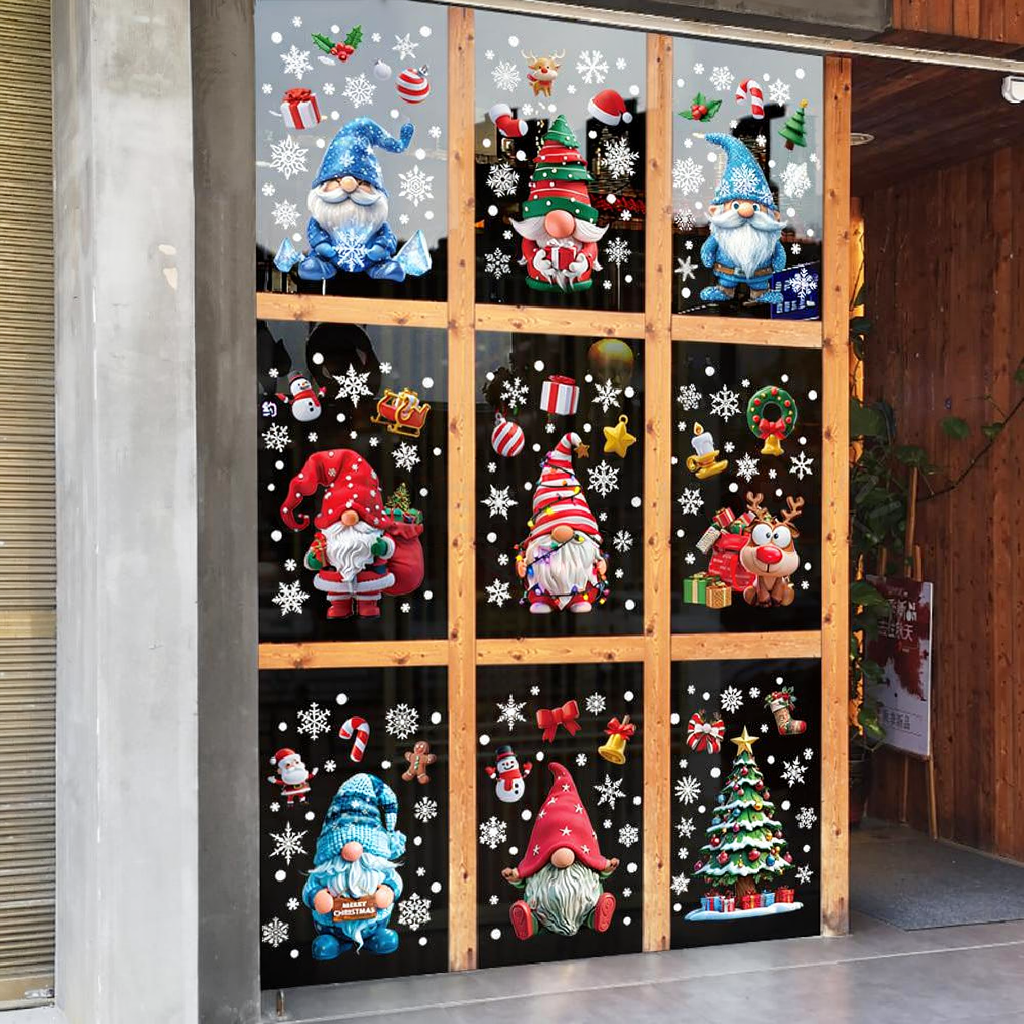 Adorable Christmas Gnome Window Clings Set - Home Window Xmas Holiday Decor
