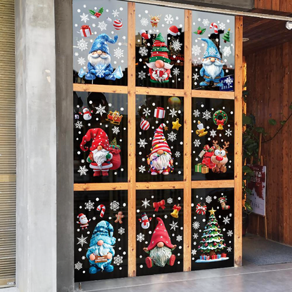 Adorable Christmas Gnome Window Clings Set - Home Window Xmas Holiday Decor