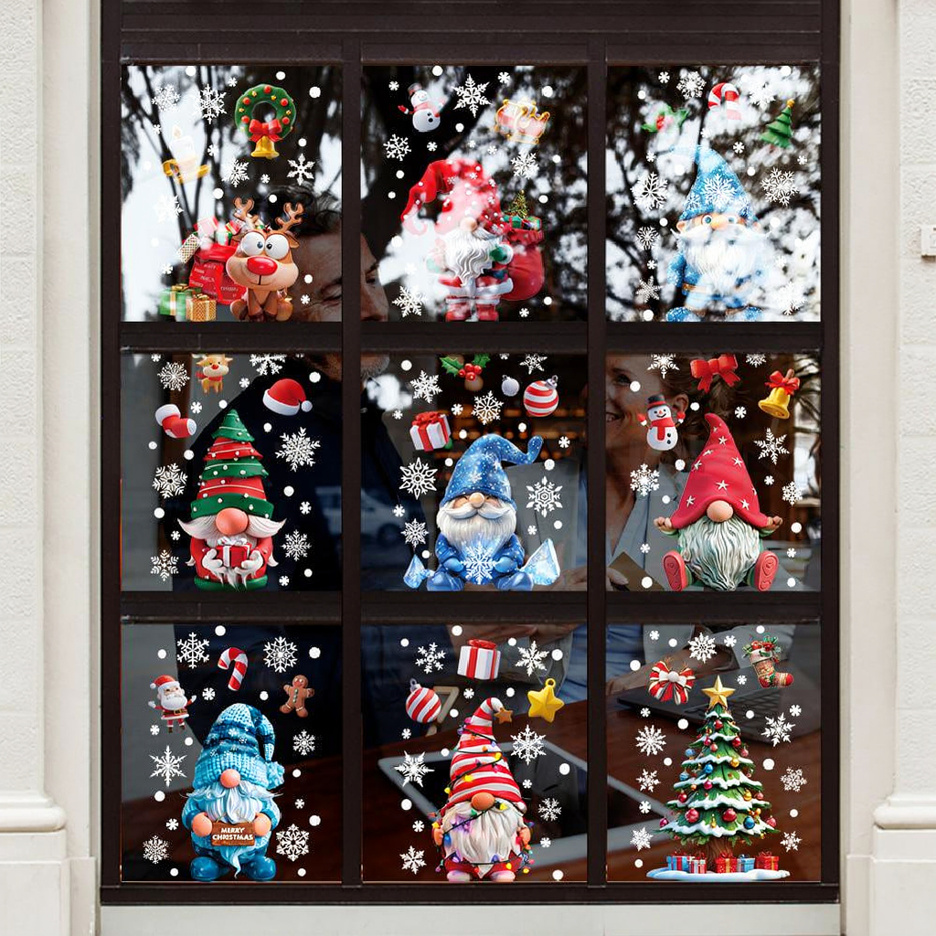 Adorable Christmas Gnome Window Clings Set - Home Window Xmas Holiday Decor