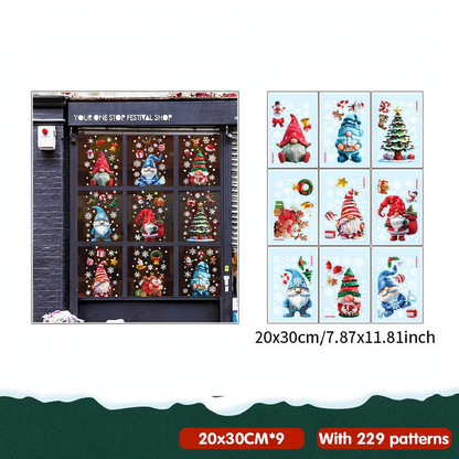 Adorable Christmas Gnome Window Clings Set - Home Window Xmas Holiday Decor
