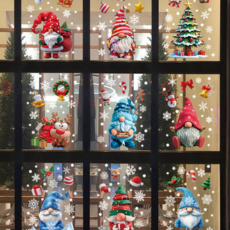 Adorable Christmas Gnome Window Clings Set