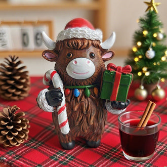 Adorable Christmas Highland Cow Figurine
