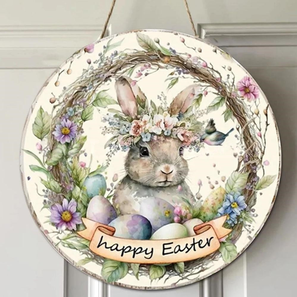 Adorable Easter Bunny Hanging Door Sign  -  11.8-Inch, Front Door Spring Holiday Decor
