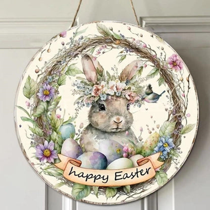 Adorable Easter Bunny Hanging Door Sign  -  11.8-Inch, Front Door Spring Holiday Decor