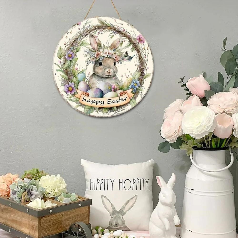 Adorable Easter Bunny Hanging Door Sign  -  11.8-Inch, Front Door Spring Holiday Decor