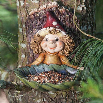 Adorable Garden Elf Tree Hugger with Bird Feeder