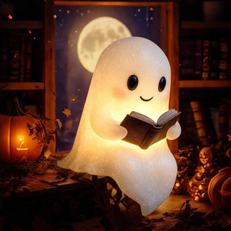 Adorable Ghost Reading Book Night Light