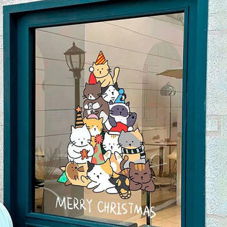 Adorable Holiday‑Themed Cat Window Cling ‑ 11 × 18.5-Inch, Christmas Window Decor