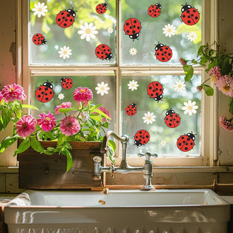 Adorable Ladybug & Daisy Window Stickers